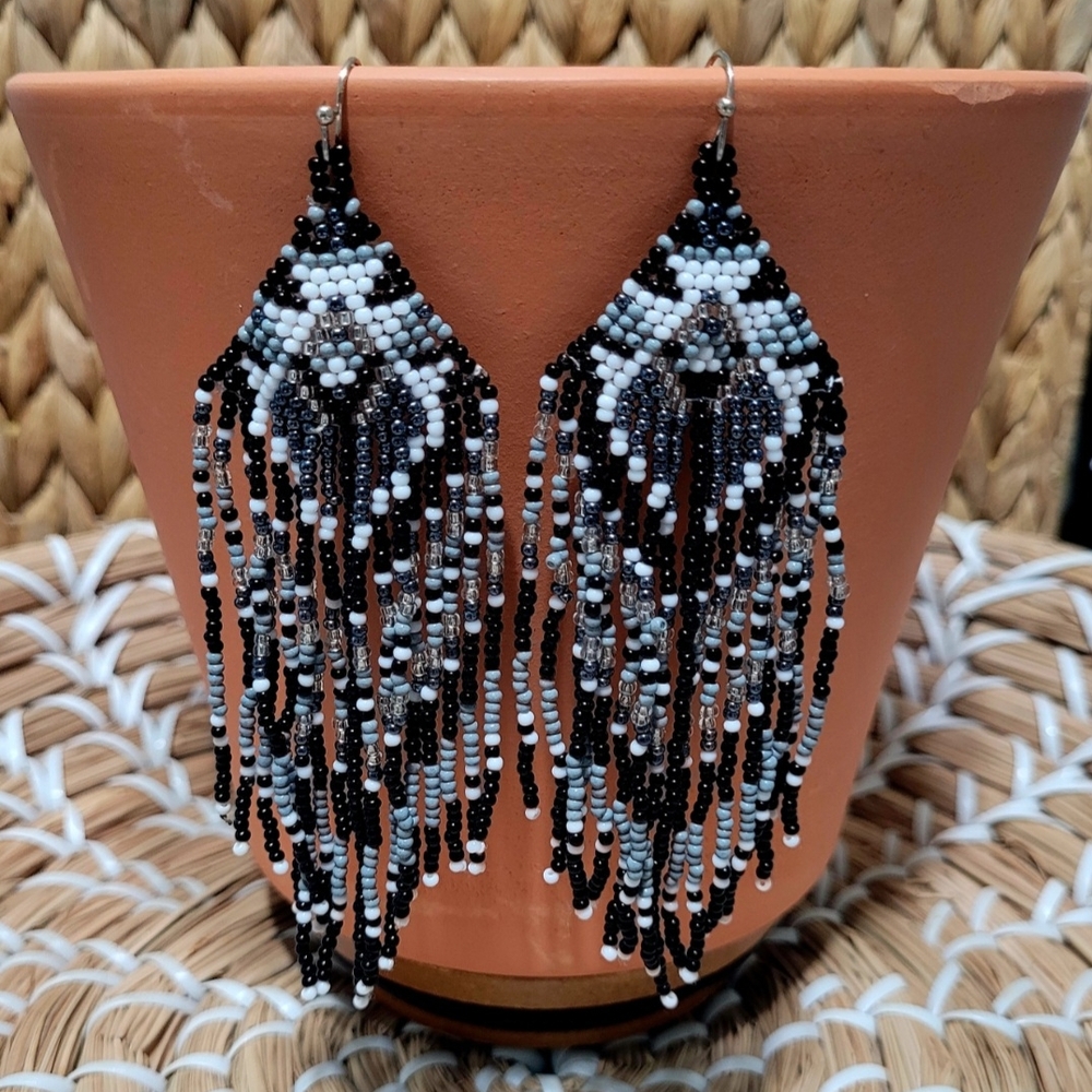 Southwest Seed Bead Fringe Earrings New
